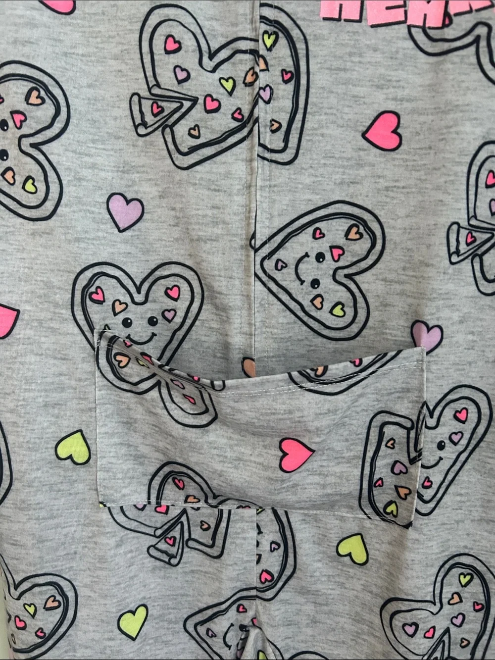 Justice Gray Heart Pizza Graphic One-Piece Pajamas with Pink Accents